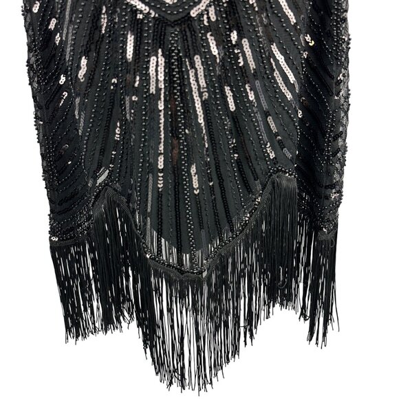 Vijiv Womens Black Sequin Fringe Flapper Dress 1920s Art Deco Gatsby Style Small - Picture 2 of 13